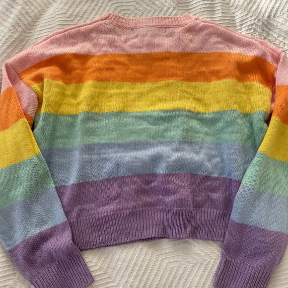 ❌SOLD❌ Forever 21 Boxy Pastel Rainbow Colorblock Stripe Sweater - Picture 4 of 10